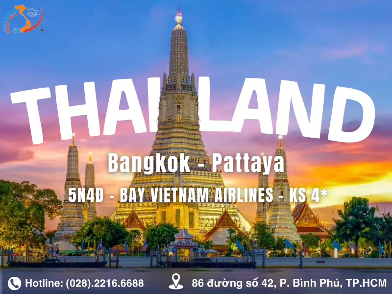 TOUR THÁI LAN - BANGKOK - PATTAYA  LÂU ĐÀI TỶ PHÚ - CHOCOLATE VILLE - BUFFET 86 TẦNG - VIETJET
